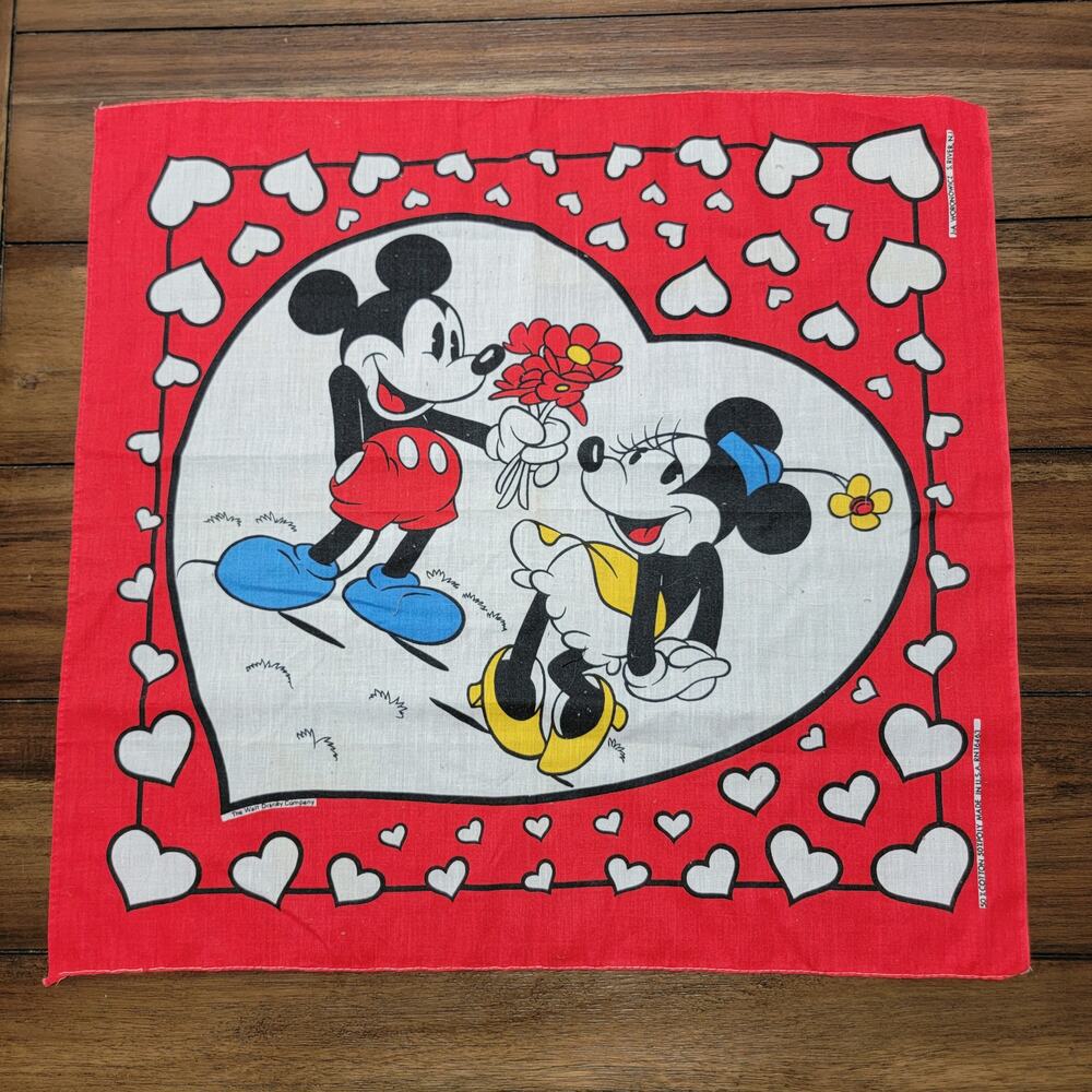 VINTAGE Walt Disney Mickey Minnie Heart Romance Bandanna